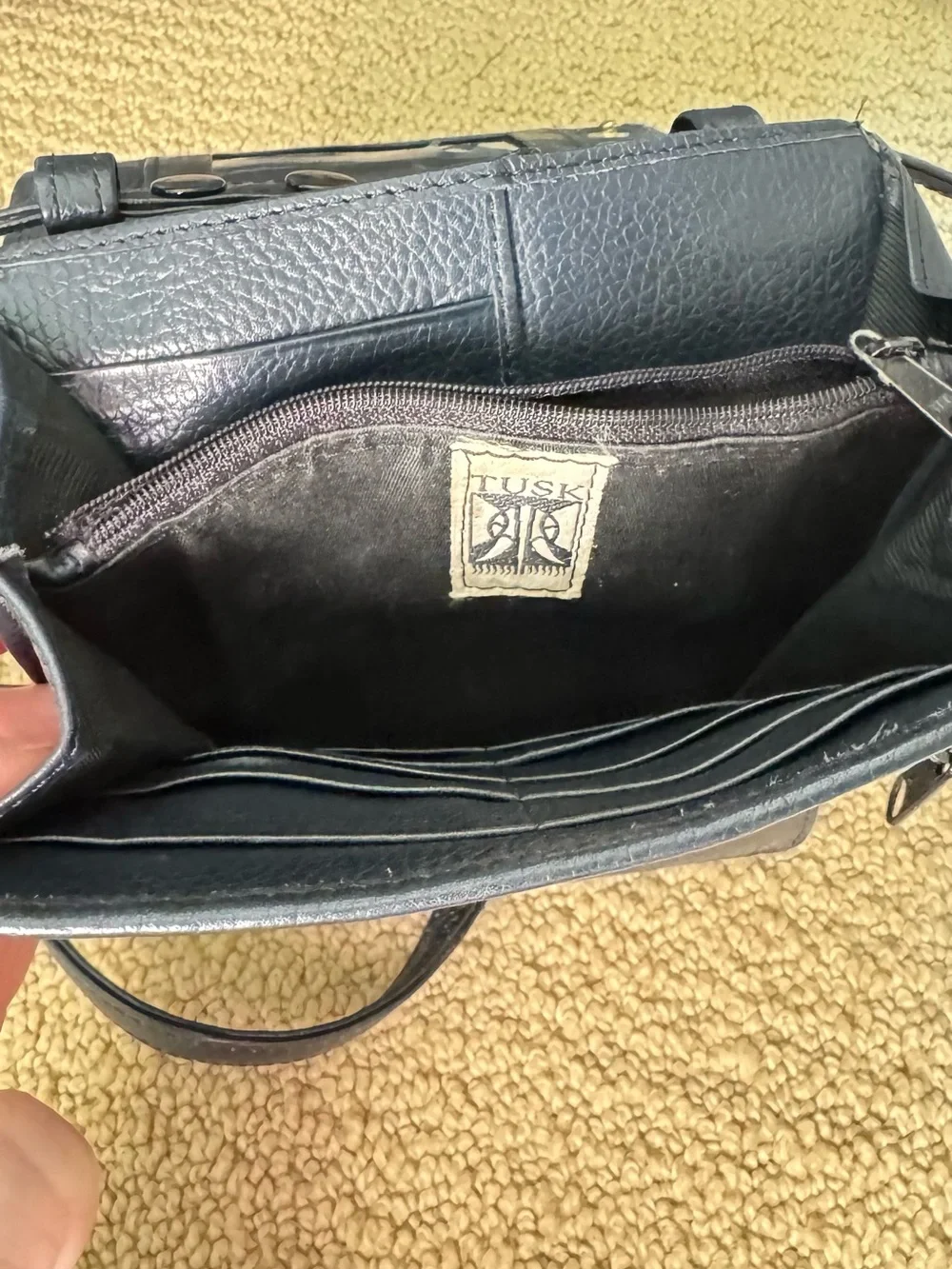 Tusk adjustable Navy Blue Leather Crossbody Bag